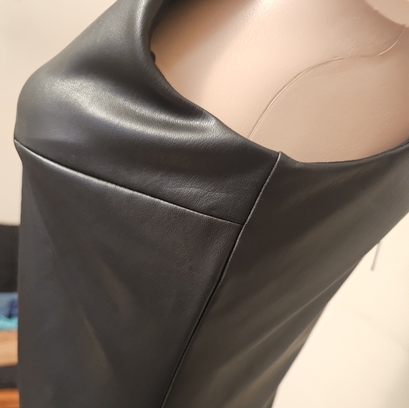 Express Bodycon Faux Leather High  Neck Bodysuit Black - Picture 5 of 12